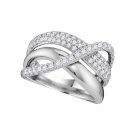 14k White Gold Womens Round Diamond Triple Row Crossover Strand Band 1.00 Cttw