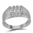 10k White Gold Mens Round Channel-set Diamond Triple Row Wedding Band Ring