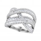 10k White Gold Womens Round Baguette Diamond Crossover Woven Strand Band 1-7/8