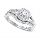 10k White Gold Round Diamond Halo Bridal Wedding Engagement Ring Band Set 1/2