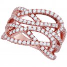 18k Rose Gold Womens Round Diamond Multi Strand Openwork Band Ring 1-3/8 Cttw