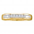 14k Yellow Gold Mens Round Diamond Two-tone Single Row Wedding Band 1/4 Cttw