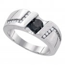 Sterling Silver Black Color Enhanced Round Channel-Set Diamond Mens Band Ring