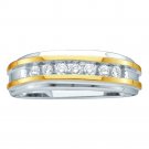 14k White Two-tone Gold Mens Round Channel-set Diamond Wedding Band 1/4 Cttw