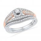10k White Two-tone Gold Round Diamond Bridal Wedding Ring Band Set 1/2 Ctw