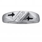 10k White Gold Mens Round Diamond Single Row Cross Wedding Band 1/20 Cttw