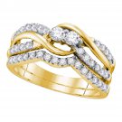 14kt Yellow Gold Round Diamond 2-Stone Bridal Wedding Engagement Ring Band Set