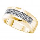 Mens Round Pave-set Diamond Wedding Band Ring 1/4 Cttw 10k Yellow Gold
