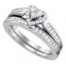 14k White Gold Diamond Heart Bridal Wedding Engagement Ring Band Set 1/2 Cttw
