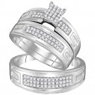 White Diamond Cluster Engagement Matching Bridal Ring SET Rich 10k White Gold