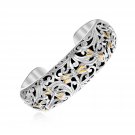 18k Yellow Gold & Sterling Silver Diamond Accent Dragonfly Cuff Bangle Bracelet