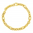Shiny and Textured Oval Link Bracelet in 14k Yellow Gold