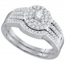 10k White Gold Round Diamond Strand Halo Bridal Wedding Engagement Ring Set 1/2