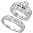 10k White Gold Round Diamond Matching Trio Mens Womens Wedding Bridal Ring Set