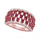 18kt Rose Gold Womens Round Ruby Diamond Fashion Band Ring 1-1/2 Cttw