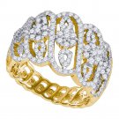 10kt Yellow Gold Womens Round Diamond Striped Cluster Fashion Band Ring