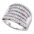 14kt White Gold Womens Round Baguette Diamond Striped Fashion Band Ring