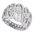 10kt White Gold Womens Round Diamond Striped Cluster Fashion Band Ring