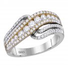 14kt Two-tone White Yellow Gold Womens Round Diamond Crossover Band Ring