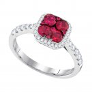 14k White Gold Womens Round Ruby Square Frame Cluster Diamond Ring 1-1/10 Cttw