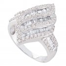 14k White Gold Womens Round Baguette Diamond Oval Stripe Cluster Ring 1.00 Cttw