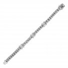 Wide Woven Rope Bracelet with White Sapphire X Accents in Sterling Silver