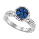 14k White Gold Womens Round Blue Sapphire Cluster Circle Frame Diamond Ring