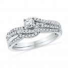 10k White Gold Round Diamond Crossover Bridal Wedding Engagement Ring Set 1/2