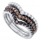 14k White Gold Womens Color Enhanced Diamond Chevron 3-pc Stackable Band Ring