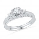 10k White Gold Round Diamond Halo Bridal Wedding Engagement Ring Set 1/2 Cttw