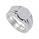 10k White Gold Diamond Cluster Bridal Wedding Engagement Ring Band Set 3/8 Cttw