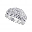 10kt White Gold Round Diamond Square Bridal Wedding Ring Band Set 1/2 Ctw