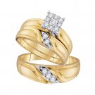 10k Yellow Gold His Hers Round Diamond Cluster Matching Wedding Ring Set 1/3