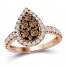 10kt Rose Gold Womens Round Color Enhanced Brown Diamond Teardrop Cluster Ring