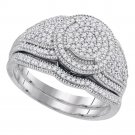 10k White Gold Round Diamond Cluster Bridal Wedding Engagement Ring band Set