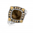 18k Yellow Gold and Sterling Silver Smokey Quartz and Coffee Diamonds Ring