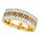 14k Yellow Gold Mens Round Diamond Double Row Grecco Greek Key Wedding Band