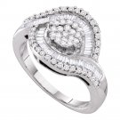 14k White Gold Round Diamond Flower Cluster Baguette Concentric Ring 1.00 Cttw