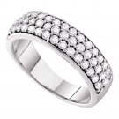 10k White Gold Womens Round Pave-set Diamond Triple Row Wedding Band 1.00 Cttw