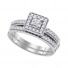 10kt White Gold Princess Diamond Square Halo Bridal Wedding Engagement Ring Set