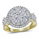 14k Yellow Gold Womens Round Diamond Circle Frame Cluster Fashion Ring 2.00 Cttw
