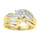 10kt Yellow Gold Diamond Flower Cluster Bridal Wedding Engagement Ring Band Set