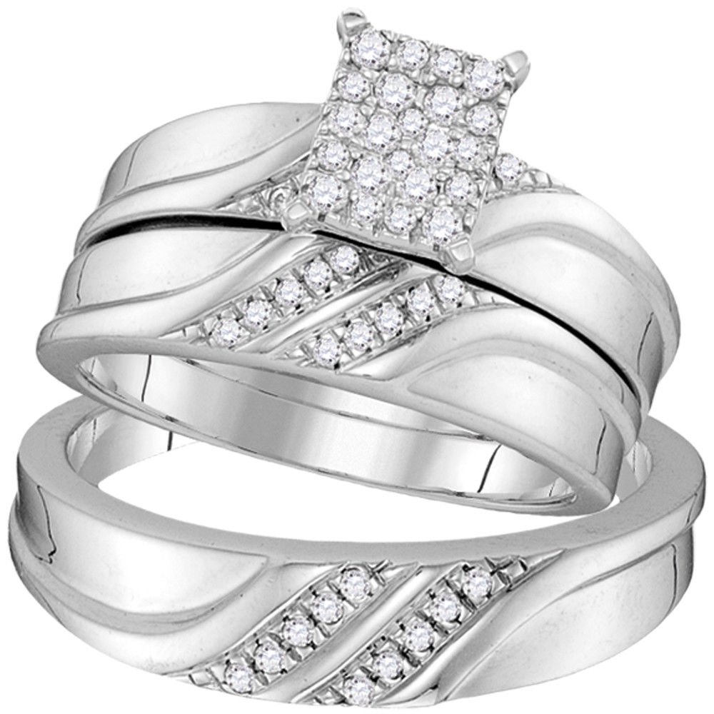 1/3 CT Carat Diamond Matching Trio HIS HERS Wedding Ring