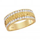 14k Yellow Gold Mens Round Channel-set Diamond Textured Double Row Wedding Band