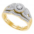 0.33 CT Diamond Halo Round Cut Wedding Engagement Ring Band Set 10k Yellow Gold