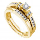 Ladies 0.2 CT Carat Diamond Engagement Ring Wedding Band Set 14k Yellow Gold