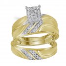 10k Yellow Gold Diamond Cluster Matching Trio His Hers Wedding Ring Band Set 1/3
