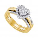 10k Yellow Gold Diamond Heart Bridal Wedding Engagement Ring Band Set 1/2 Ctw