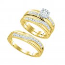 0.33 CT Carat Diamond Matching Trio Wedding Engagement Ring Set 10k Yellow Gold