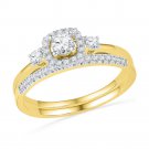 0.50 CT Diamond Halo Bridal Wedding Engagement Ring Set 10k Yellow Gold Sizable